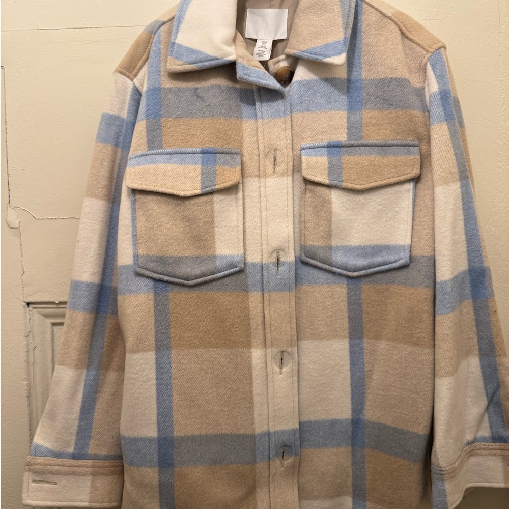 H&M Blue and Tan Plaid Jacket